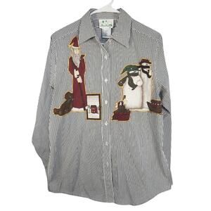 The Quacker Factory Vintage Christmas Festive Button Down Shirt S Holiday